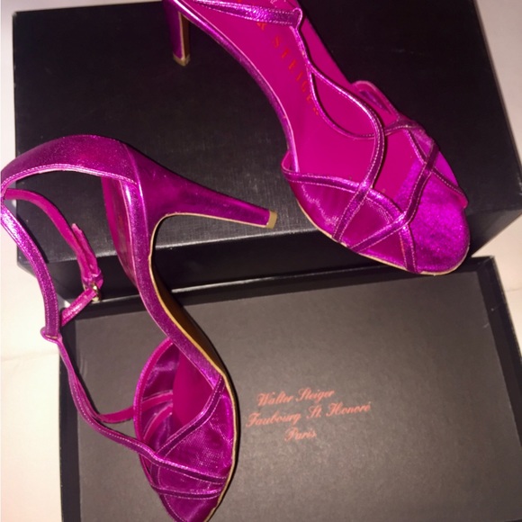 Walter Steiger Fuchsia Leather Strappy Stilletoes. - Picture 4 of 5